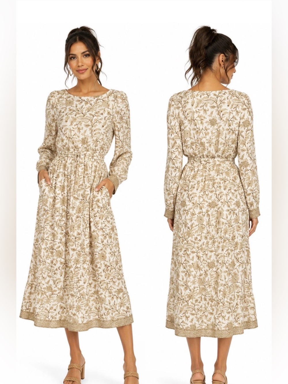 Cleobella Midi Boho Dress in Beige Size Small